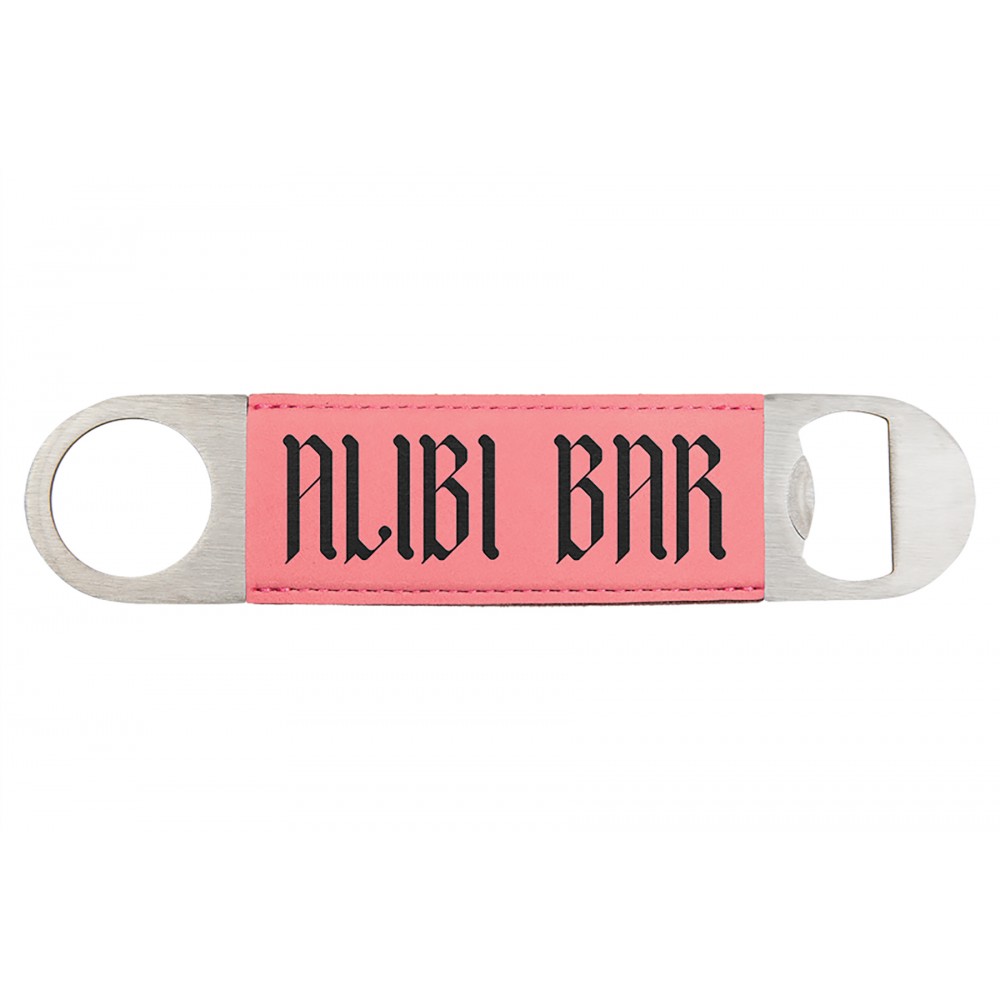 Promotional Pink 1-1/2"x7" Oval Rectangle Bottle Opener, Laserable Leatherette