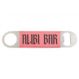 Custom Imprinted Pink 1-1/2"x7" Oval Rectangle Bottle Opener, Laserable Leatherette