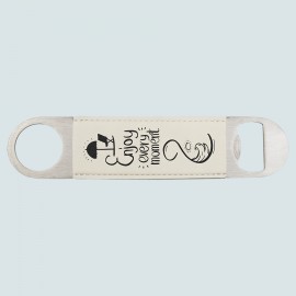 White 1-1/2"x7" Oval Rectangle Bottle Opener, Laserable Leatherette Custom Printed  White 1-1/2"x7" Oval Rectangle Bottle Opener, Laserable Leatherette Custom Printed