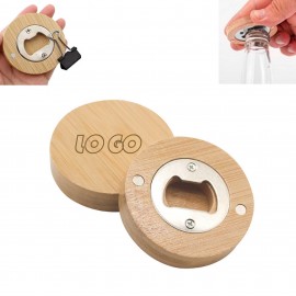 Custom Imprinted Round Magnetic Bamboo Bottle Opener