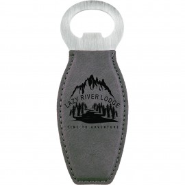 4 5/8" Gray Leatherette Bottle Opener w/Magnet Logo Branded