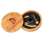 6 1/4" Round Bamboo 4-Piece Wine Tool Set Custom Imprinted