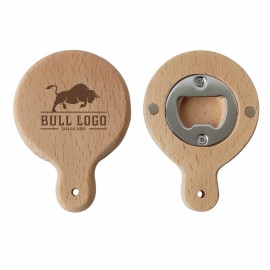 Beech Wooden Handle Bottle Opener With Magnet Custom Imprinted
