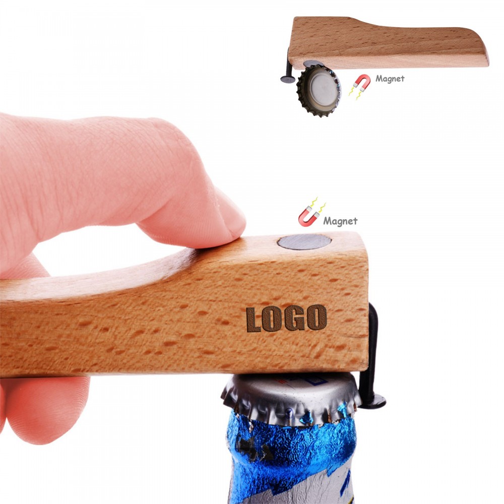 Promotional Wood Handle Bottle Opener With Magnet