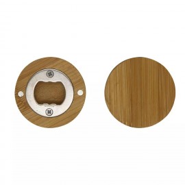 Logo Branded Round Magnetic Bamboo Bottle Opener