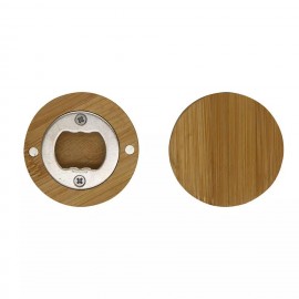 Round Magnetic Bamboo Bottle Opener Logo Branded