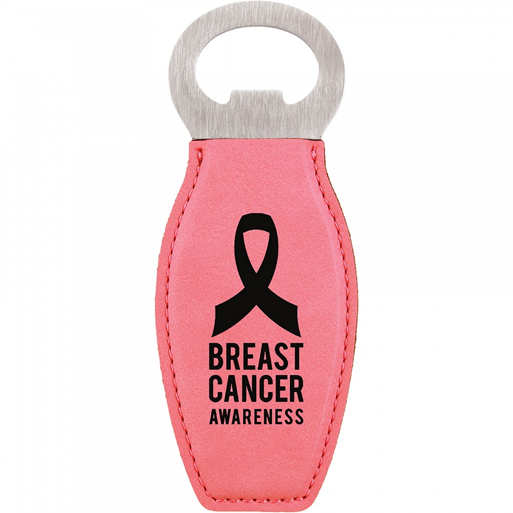 Pink Leatherette Bottle Opener with Magnet, Laserable Custom Printed