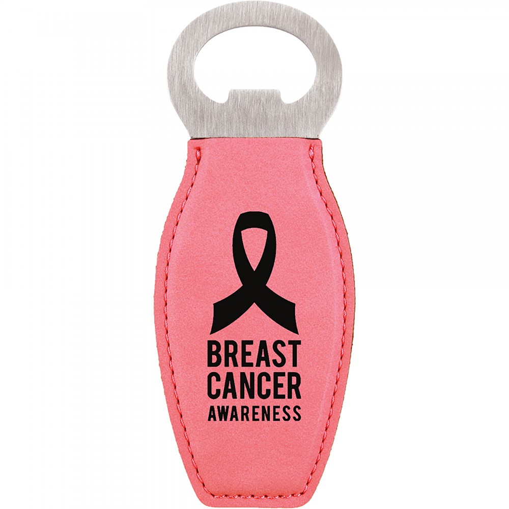 Pink Leatherette Bottle Opener with Magnet, Laserable Custom Imprinted