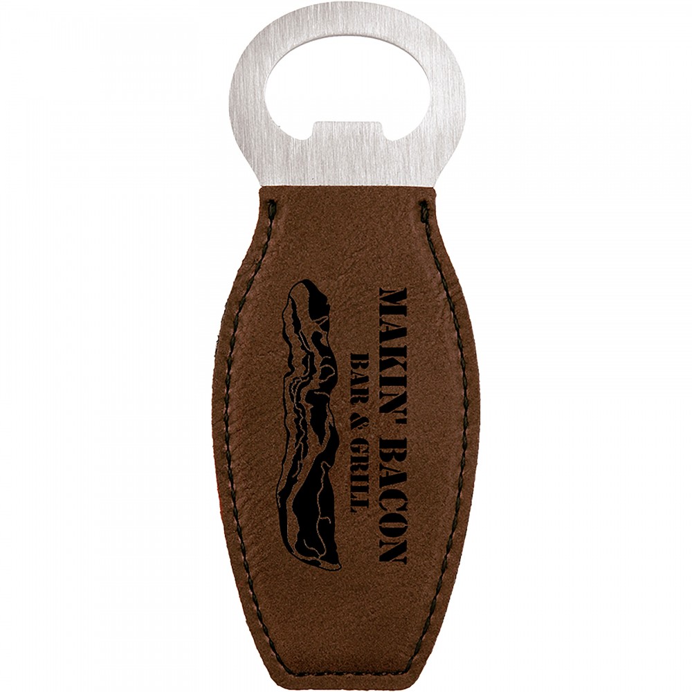 Dark Brown Leatherette Bottle Opener with Magnet, Laserable Logo Branded