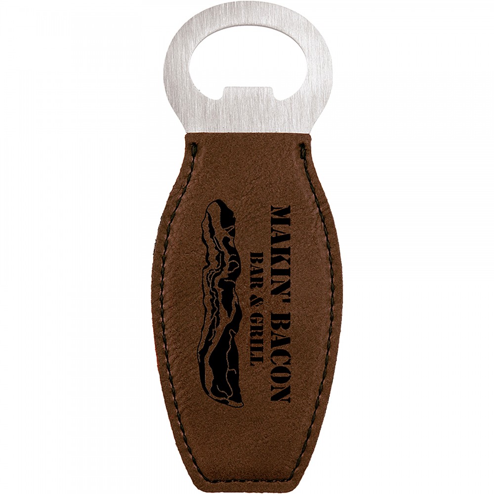 Logo Branded Dark Brown Leatherette Bottle Opener with Magnet, Laserable