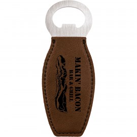 Logo Branded Dark Brown Leatherette Bottle Opener with Magnet, Laserable