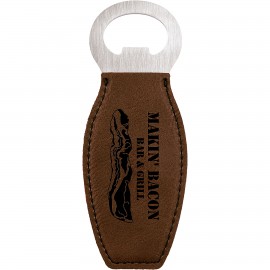 Dark Brown Leatherette Bottle Opener with Magnet, Laserable Logo Branded