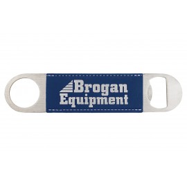 Promotional Blue-Silver 1-1/2"x7" Oval Rectangle Bottle Opener, Laserable Leatherette