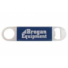 Custom Imprinted Blue-Silver 1-1/2"x7" Oval Rectangle Bottle Opener, Laserable Leatherette