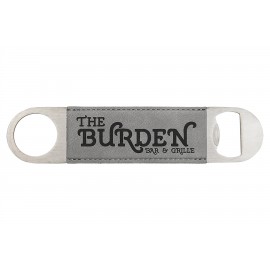 Gray 1-1/2"x7" Oval Rectangle Bottle Opener, Laserable Leatherette Custom Printed