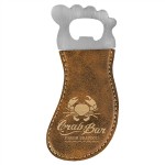 Custom Printed Rustic/Gold Leatherette Foot-Shaped Bottle Opener with Magnet, Laserable