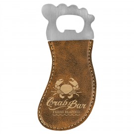 Custom Printed Rustic/Gold Leatherette Foot-Shaped Bottle Opener with Magnet, Laserable