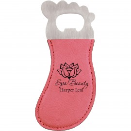Custom Imprinted Pink Leatherette Foot-Shaped Bottle Opener with Magnet, Laserable