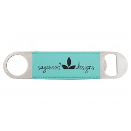 Promotional Teal 1-1/2"x7" Oval Rectangle Bottle Opener, Laserable Leatherette