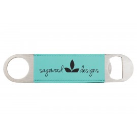 Custom Imprinted Teal 1-1/2"x7" Oval Rectangle Bottle Opener, Laserable Leatherette