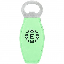 4 5/8" Teal Leatherette Bottle Opener w/Magnet Logo Branded