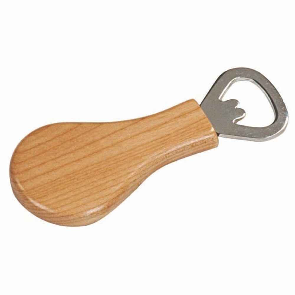 Promotional 1 1/4" x 4" Maple Pear-Shaped Magnetic Bottle Opener