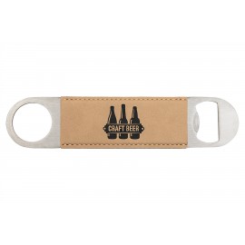 Logo Branded Light Brown 1-1/2"x7" Oval Rectangle Bottle Opener, Laserable Leatherette