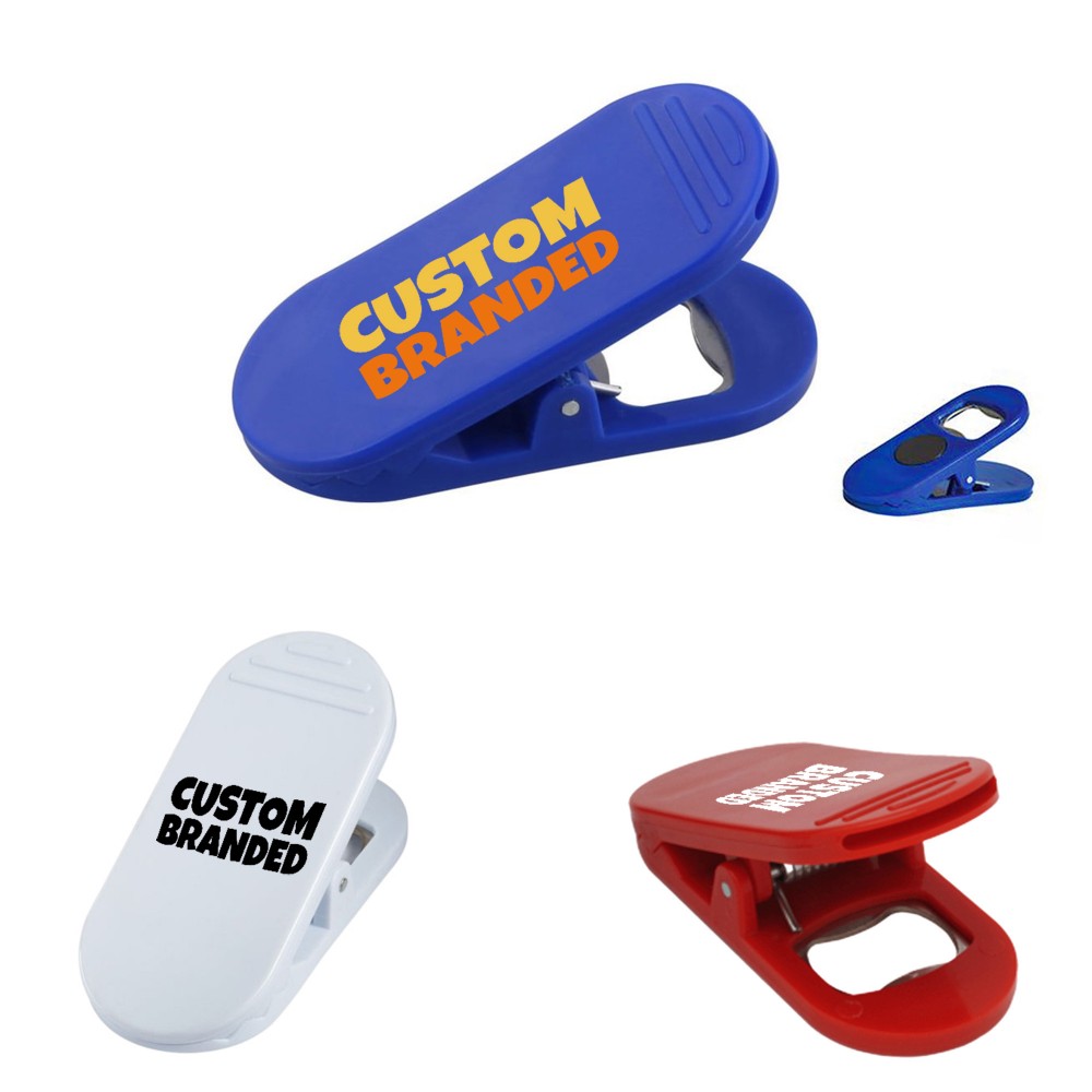 Logo Branded Magnetic Chip Clips W/Bottle Opener Logo Branded Magnetic Chip Clips W/Bottle Opener