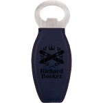 Custom Imprinted Blue Leatherette Bottle Opener with Magnet, Laserable