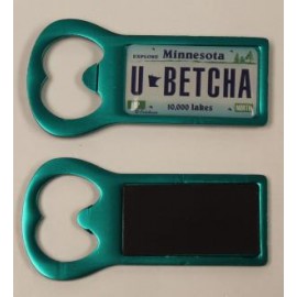 Teal Green Aluminum Bottle Opener Magnet Logo Branded