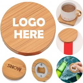 3-In-1 Bamboo Refrigerator Sticker Coaster Bottle Opener Custom Imprinted  3-In-1 Bamboo Refrigerator Sticker Coaster Bottle Opener Custom Imprinted