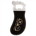 Promotional Black-Gold Leatherette Foot-Shaped Bottle Opener with Magnet, Laserable