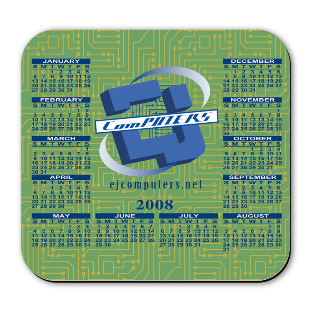 7.5" X 8" Hard Top Custom Calendar Rectangle Mouse Pad 1/8" Rubber Base with Logo