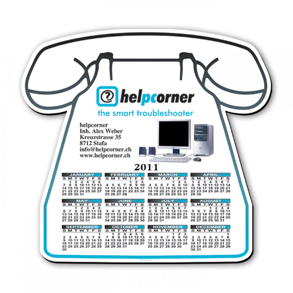 Logo Branded Telephone Shape Hard Top Custom Printed Calendar Mouse Pad 1/8" Foam Base