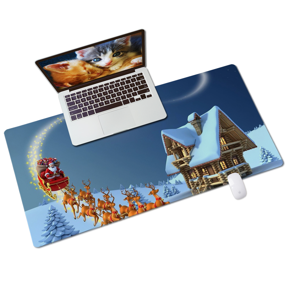 Logo Branded Mouse Pad w/Santa Claus And Elk Pattern,31.5''Lx15.7''W