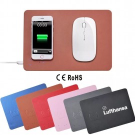Ultra-Slim Leather Qi Wireless Charging Pad Mouse Mat with Logo