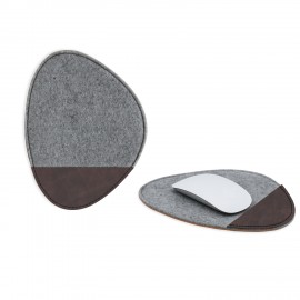 Feltro Collection Upcycled Felt and Leather Two Tone Pebble shape mouse pad with Logo