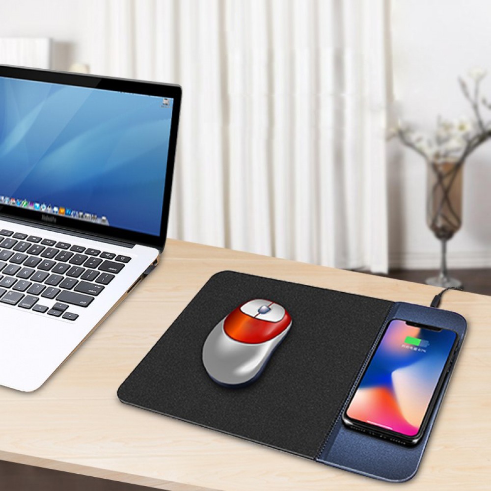 Custom Printed Qi Wireless Charger And Mouse Mat with PU and Rubber Material