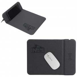 Azure 15W Wireless Charger Mouse Pad with Kickstand with Logo