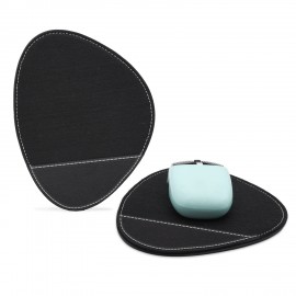 Black Upcycled Felt and Leather Two Tone Pebble shape mouse pad with Logo  Black Upcycled Felt and Leather Two Tone Pebble shape mouse pad with Logo