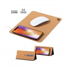 Promotional Multi-Function Foldable Wireless Charger with Phone Stand & Cork Mousepad
