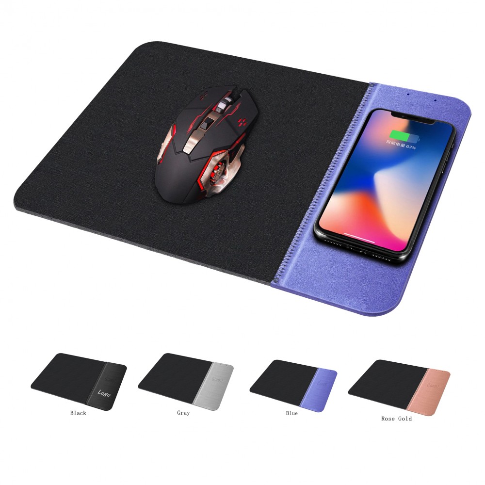 Logo Branded 10W PU Leather Mouse Pad/Mat with Wireless Charger