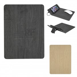 Customized Woodgrain Wireless Charging Mouse Pad With Phone Stand