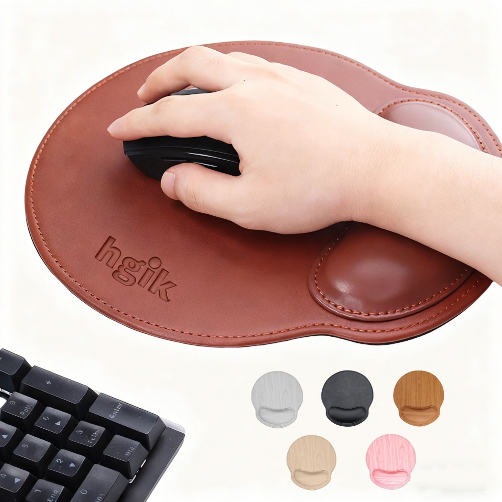 PU Leather Mouse Pad with Wrist Support Custom Printed