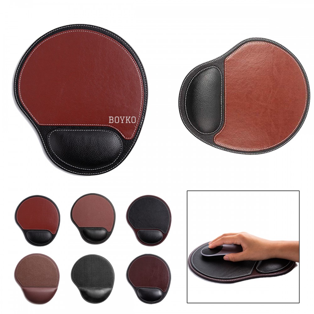 Promotional Ergonomic PU Leather Mouse Pad W/Wrist Rest Memory Foam