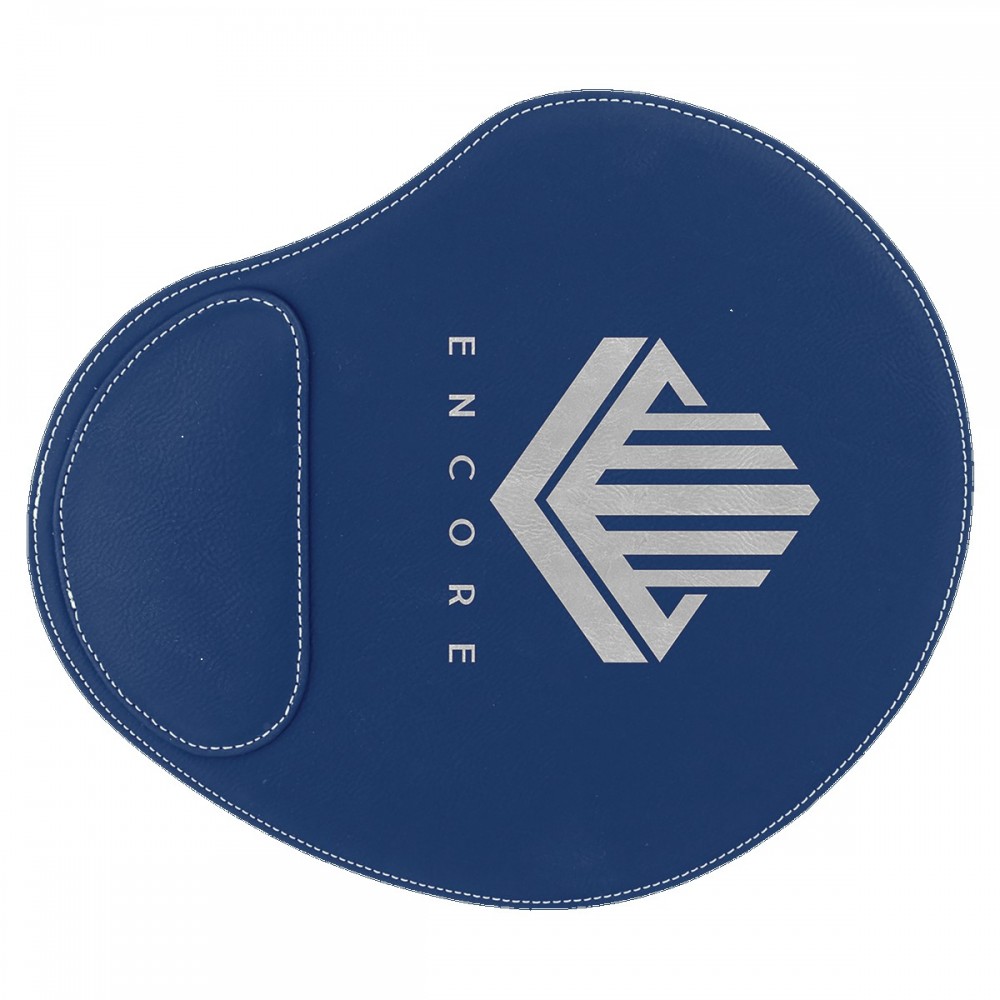 Mouse Pad, Blue Faux Leather with Logo