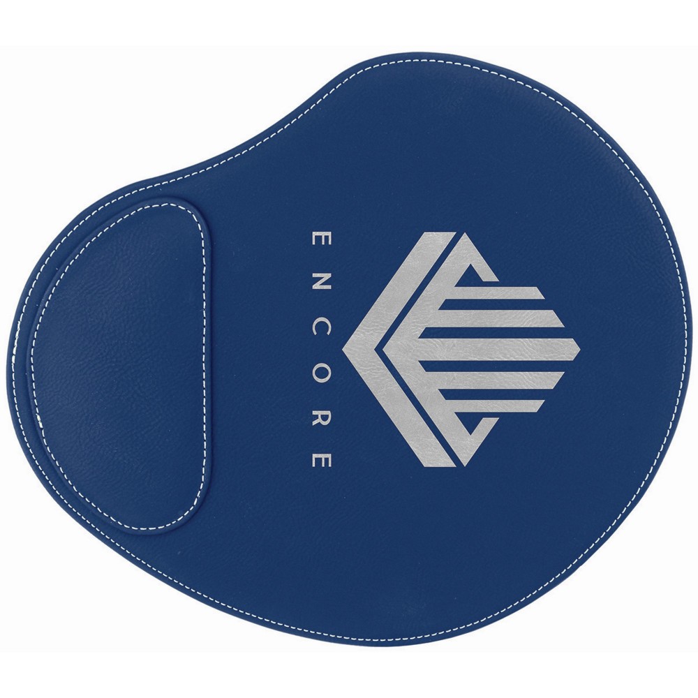 Logo Branded Blue/Silver Laser Engraved Leatherette Mouse Pad (9" x 10 1/4")