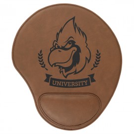 Mouse Pad, Dark Brown Faux Leather with Logo