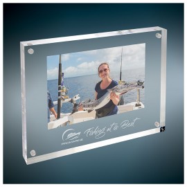 Self-Standing Acrylic Magnetic Rectangle Plaque/Photo Frame, Large (6"x8") with Logo  Self-Standing Acrylic Magnetic Rectangle Plaque/Photo Frame, Large (6"x8") with Logo