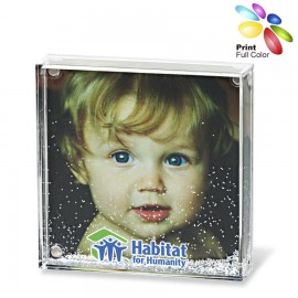 Acrylic Square Photo Frame Block with Water & Glitters with Logo